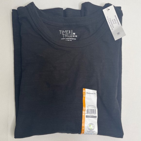 Time & Tru Womens Black Slub Crew Tee Shirt Medium 8-10 - Picture 3 of 4